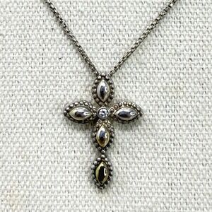 Charles Krypell 18k Gold & Sterling Silver Diamond Cross Necklace